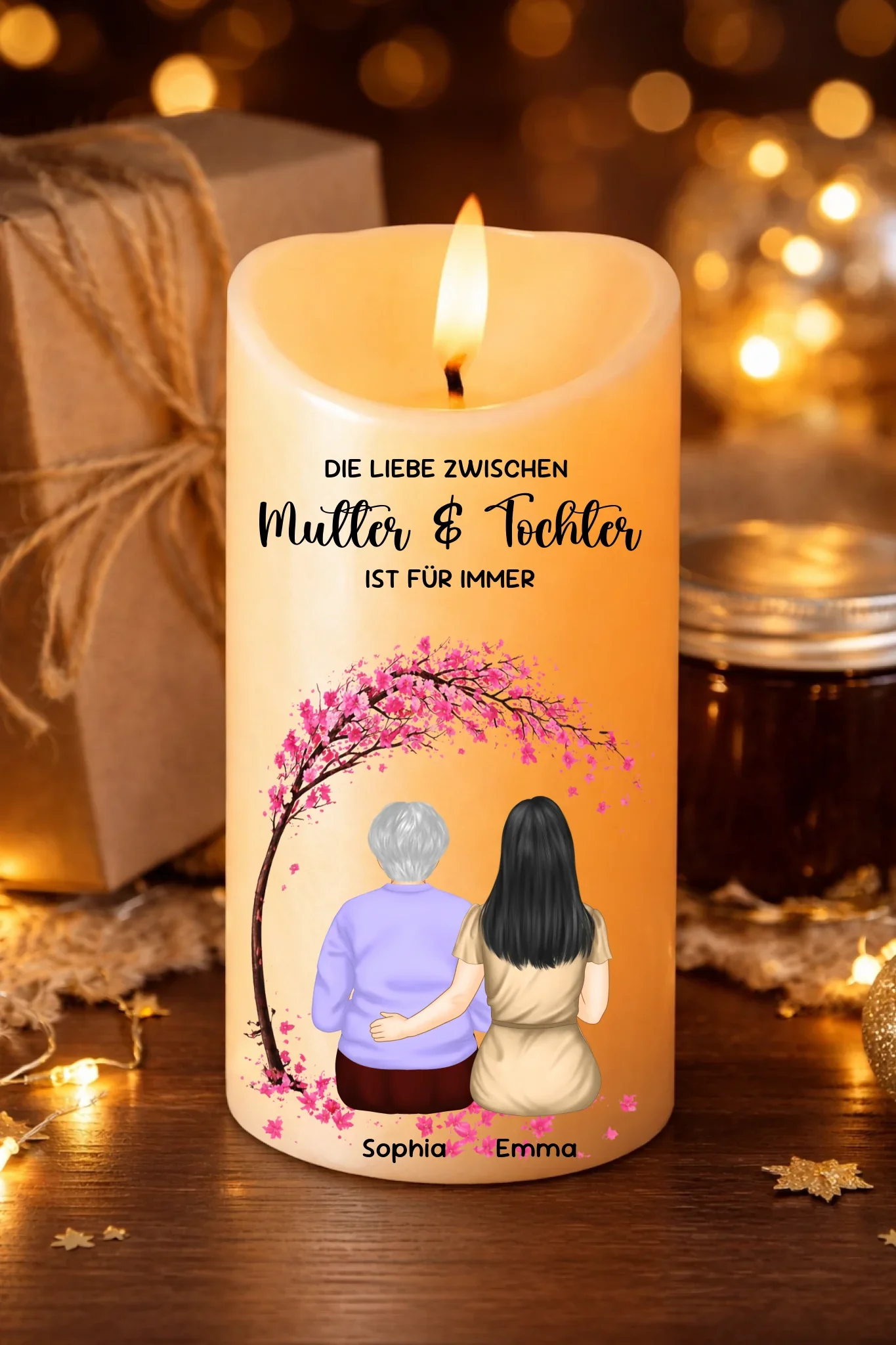 Die Liebe zwischen Mutter und Töchtern ist für immer – personalisierte LED-Kerze ohne Flamme