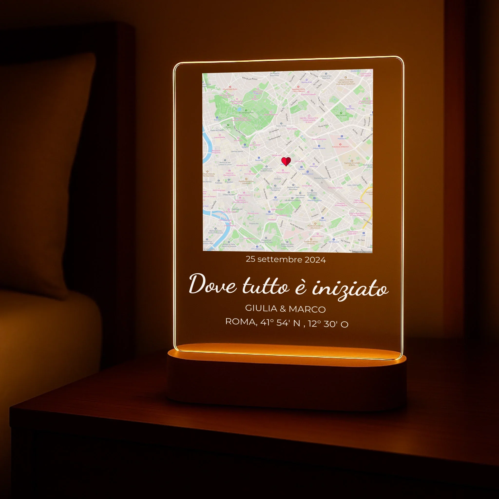 “Dove tutto è iniziato” - Luce notturna personalizzata (incl. base in legno) - Image 2