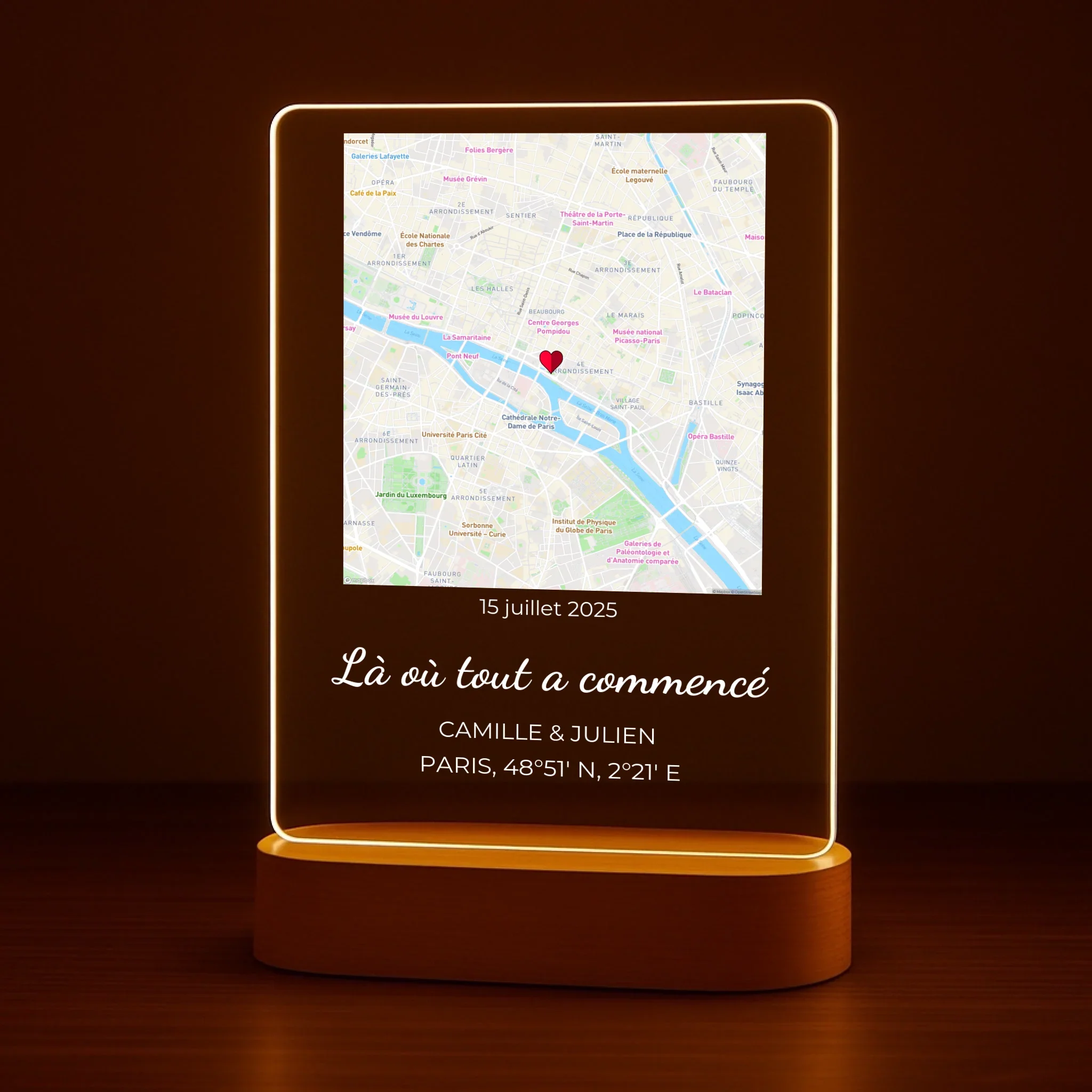 "Notre Moment" – Veilleuse personnalisée (pied en bois inclus) - Image 3